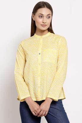 polka dots cotton mandarin women's shirt - yellow