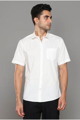 polka dots cotton regular fit men's casual shirt - white