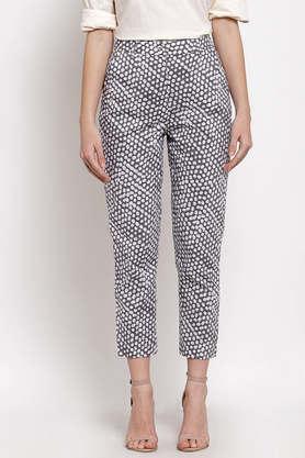polka dots cotton regular fit women's pants - grey