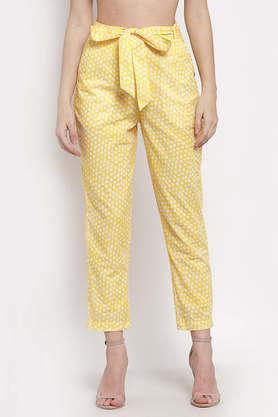 polka dots cotton regular fit women's pants - yellow