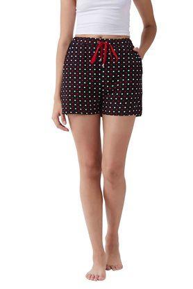 polka dots cotton regular fit women's shorts - black