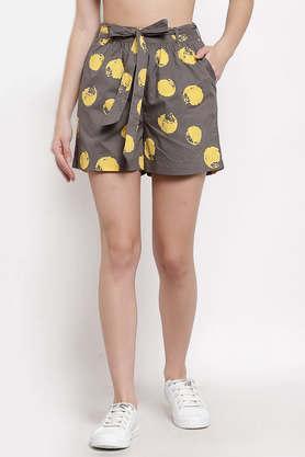 polka dots cotton regular fit women's shorts - grey