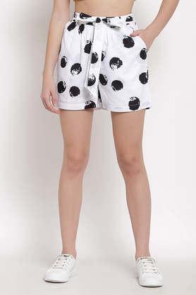 polka dots cotton regular fit women's shorts - white