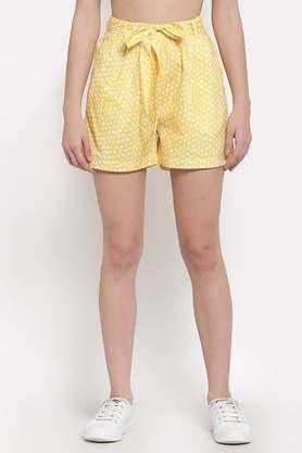 polka dots cotton regular fit women's shorts - yellow