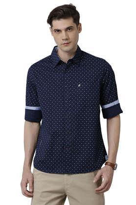 polka dots cotton slim fit men's casual shirt - blue