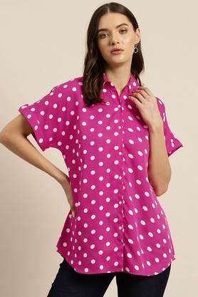 polka dots crepe regular fit women's shirt - magenta
