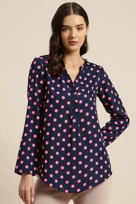 polka dots crepe regular fit women's shirt - navy