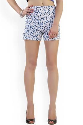 polka dots crepe regular fit women's shorts - white