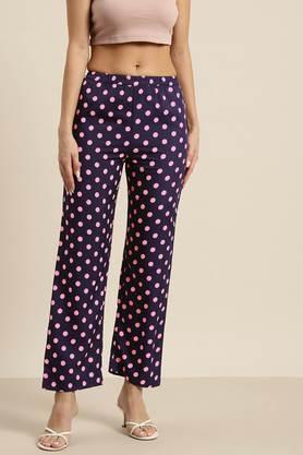 polka dots crepe regular fit women's trousers - navy