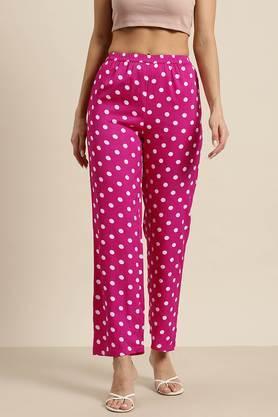 polka dots crepe regular fit women's trousers - pink