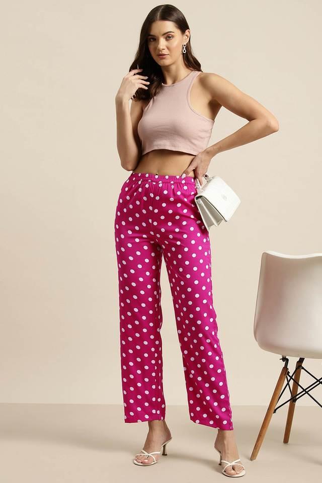 polka dots crepe regular fit womens trousers