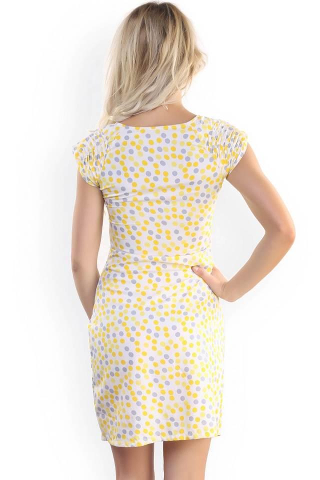 polka dots crepe round neck womens knee length dress