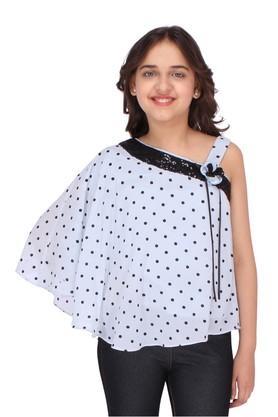 polka dots georgette asymmetric girls top - blue