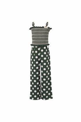 polka dots georgette regular fit girls jumpsuit - green