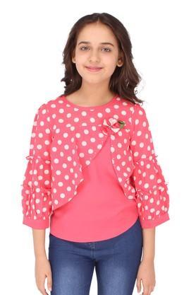 polka dots georgette round neck girls top - candy