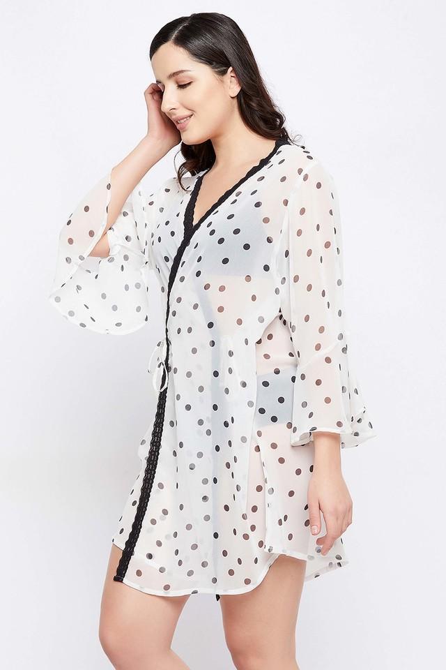 polka dots georgette v neck womens night robe