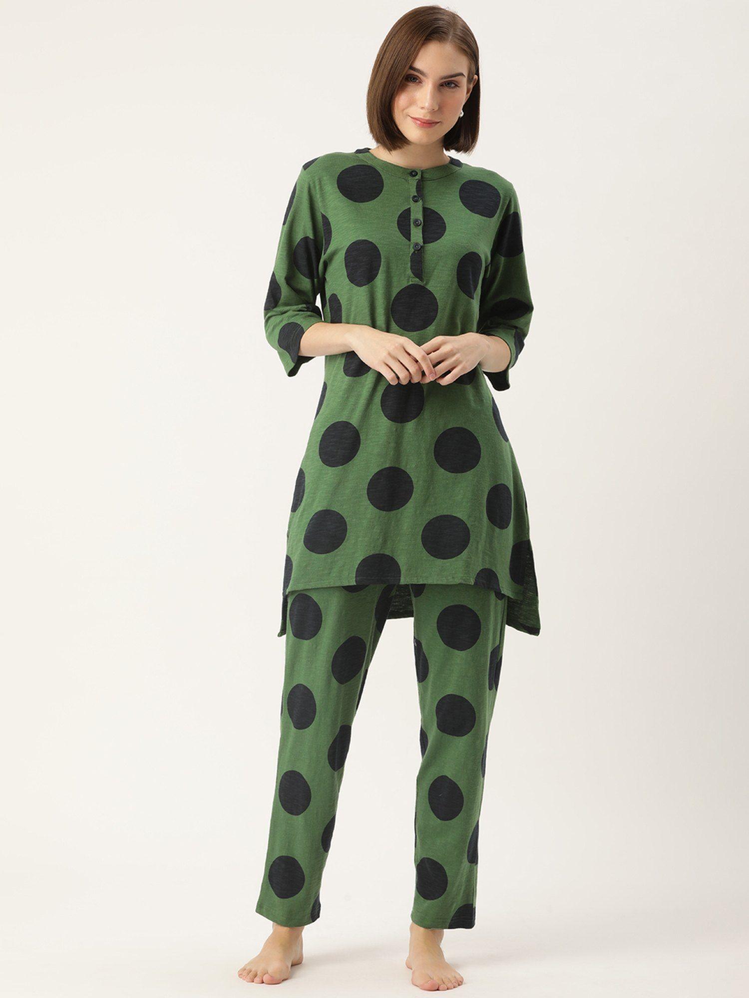 polka dots green kurta & pyjama (set of 2)