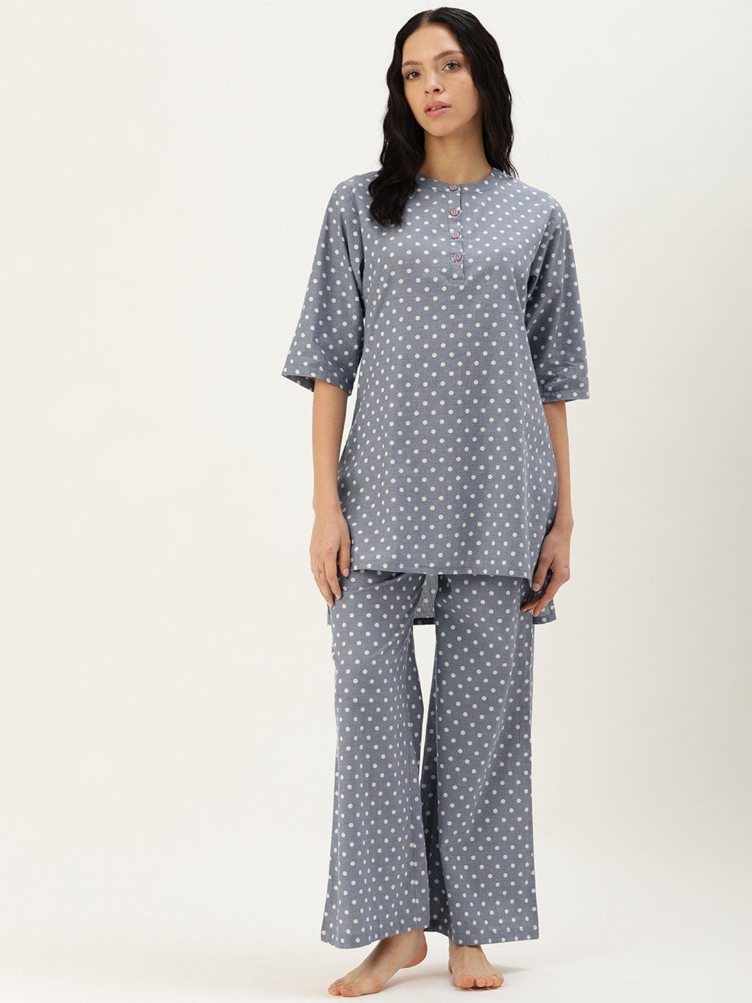 polka dots grey kurta & palazzo (set of 2)