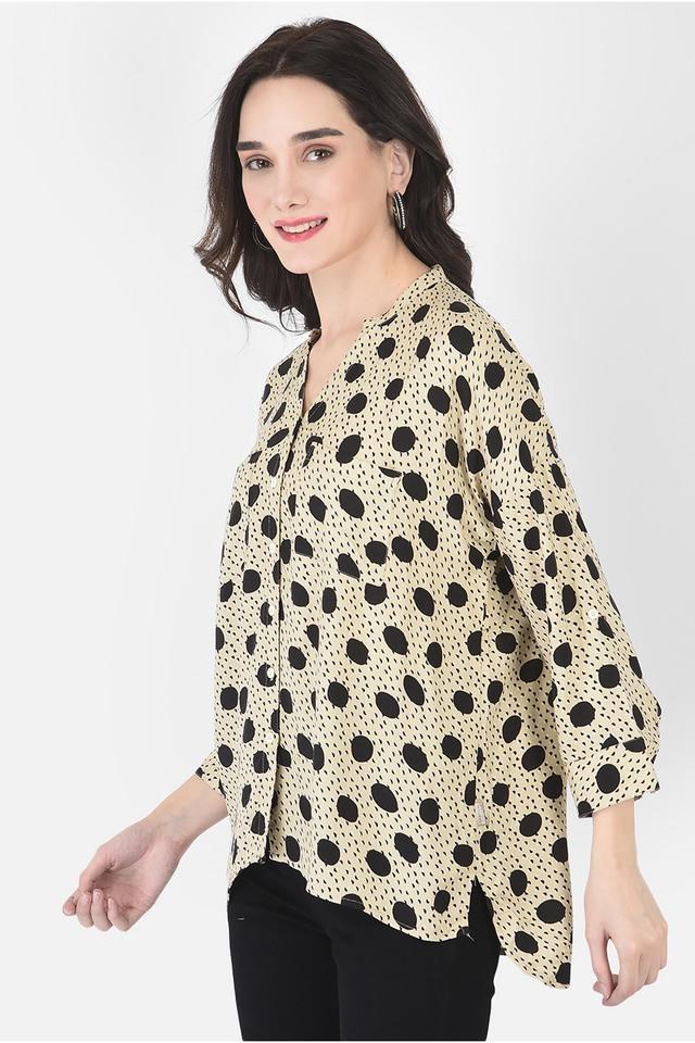 polka dots lyocell mandarin womens casual shirt