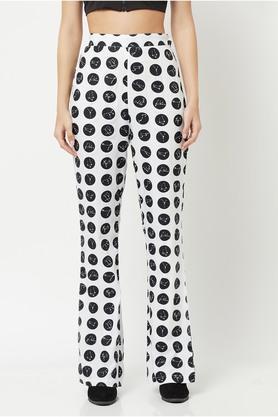 polka dots lyocell regular fit womens casual pants - white