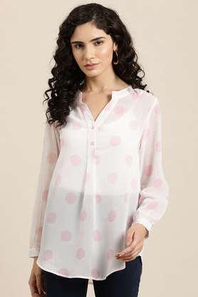 polka dots mandarin georgette women's casual wear shirt - white