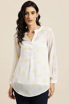 polka dots mandarin georgette women's casual wear shirt - white