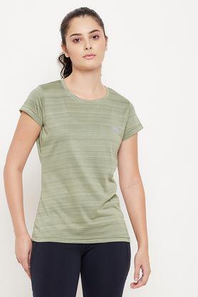 polka dots polyester round neck women's t-shirt - olive