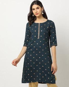 polka-dots print straight kurta