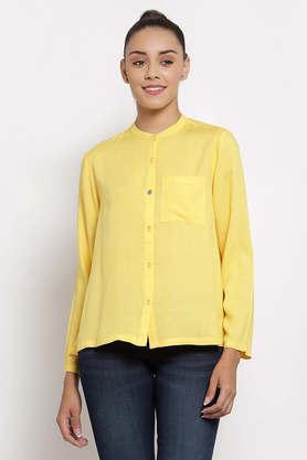 polka dots rayon mandarin women's shirt - yellow