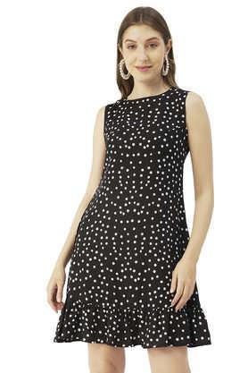 polka dots rayon round neck women's maxi dress - black