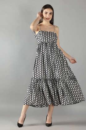 polka dots square neck cotton women's dress - multi