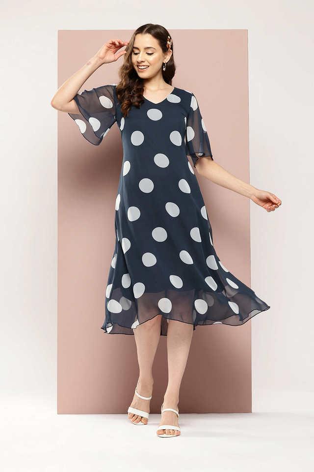 polka dots v-neck georgette womens dress