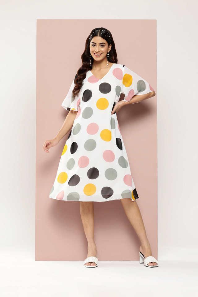 polka dots v-neck georgette womens dress