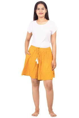 polka dots viscose loose fit women's culotte shorts - mustard