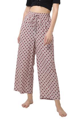 polka dots viscose regular fit women's pyjama pants - natural