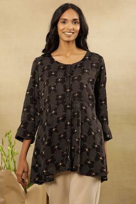 polka dots viscose round neck women's top - black