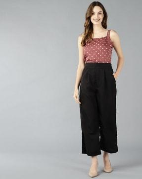 polka-dotted printed jumpsuit