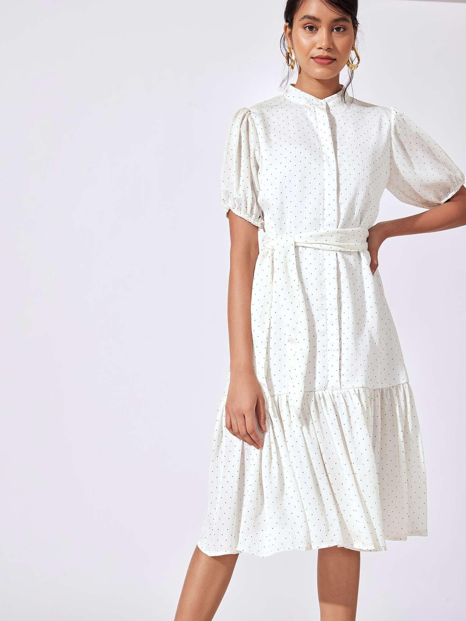 polka drop waist shirt dress