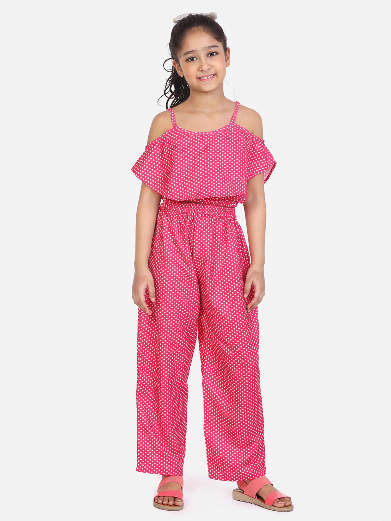 polka off shoulder pant set