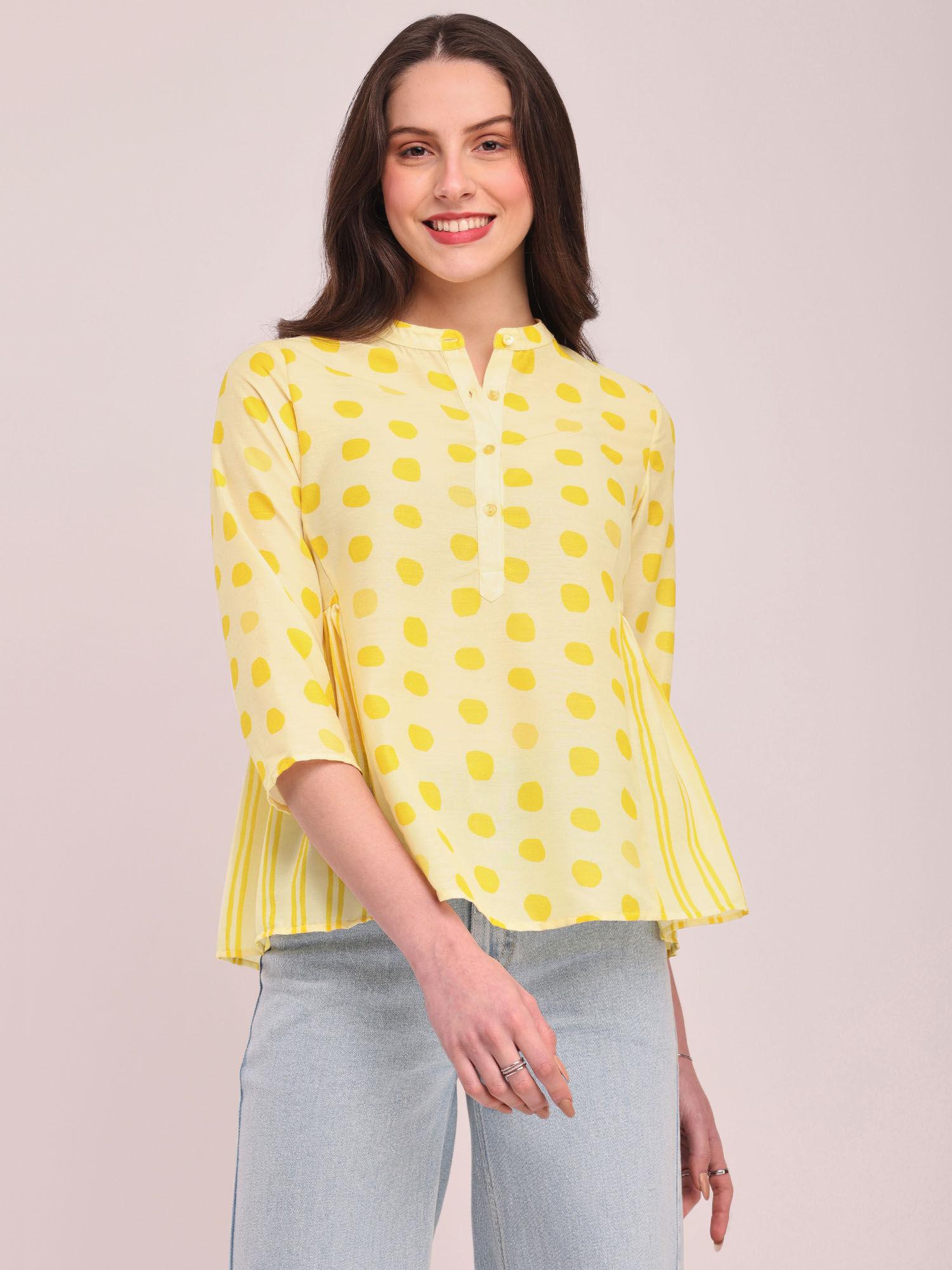 polka print a-line top - yellow