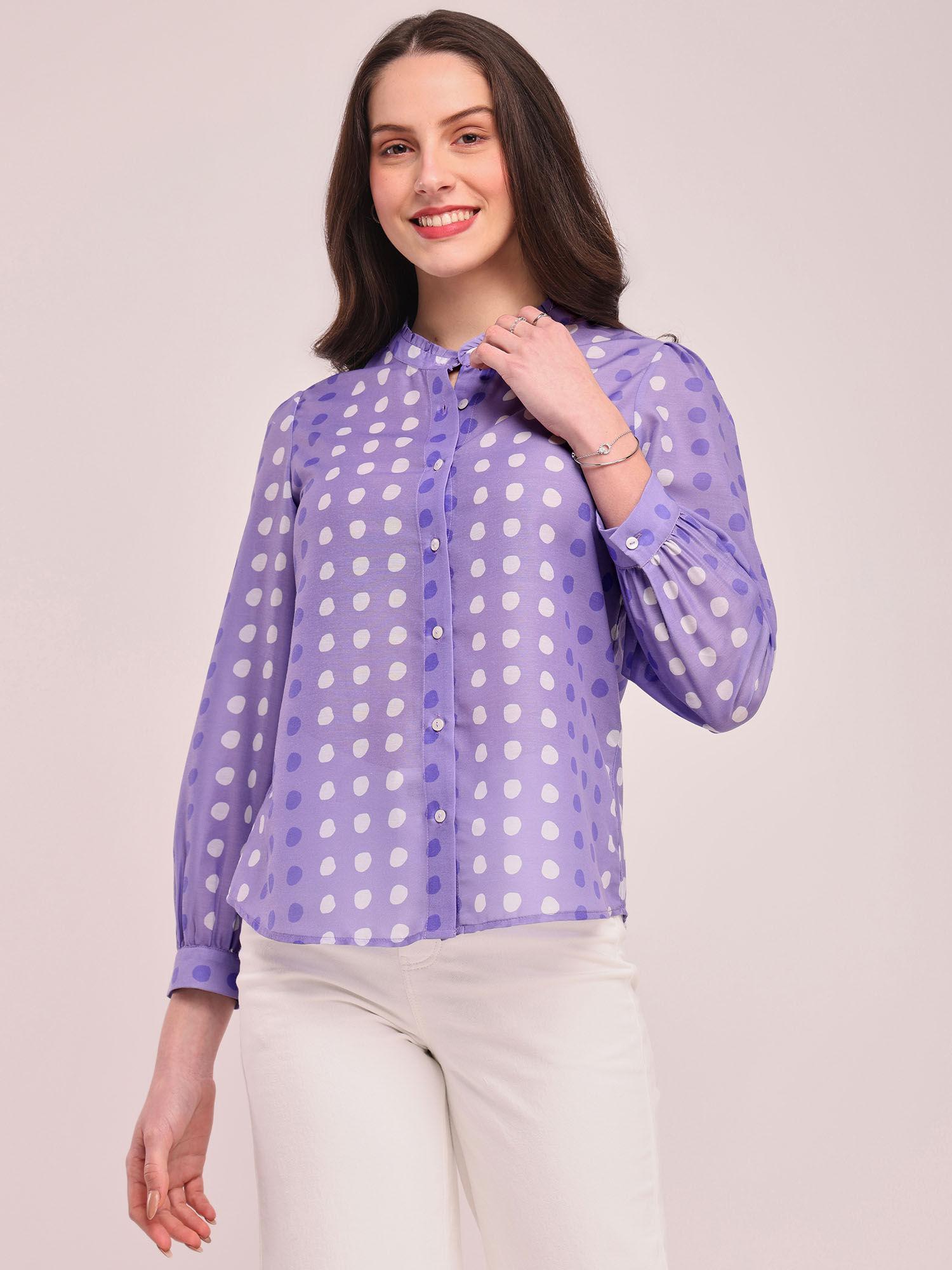 polka print front open top - lavender