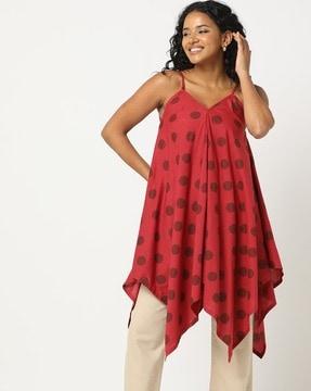 polka print handkerchief hem tunic