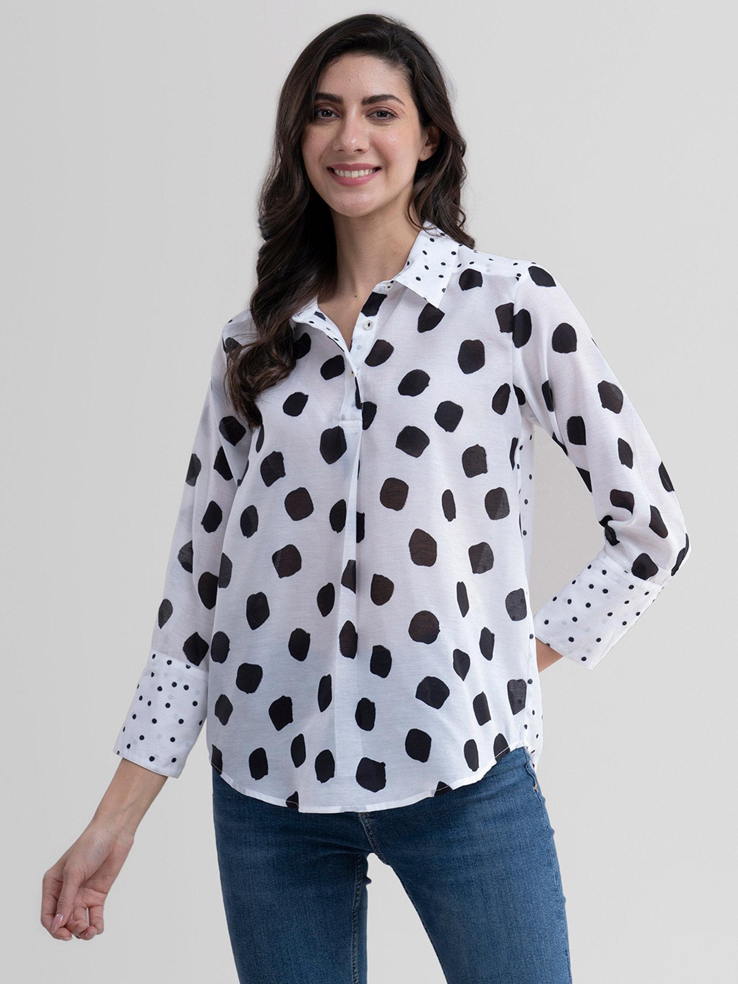 polka print play shirt - white