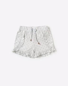 polka print shorts with ruffles
