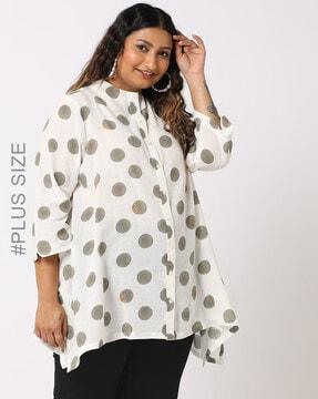 polka printed shirt with kantha embroidery