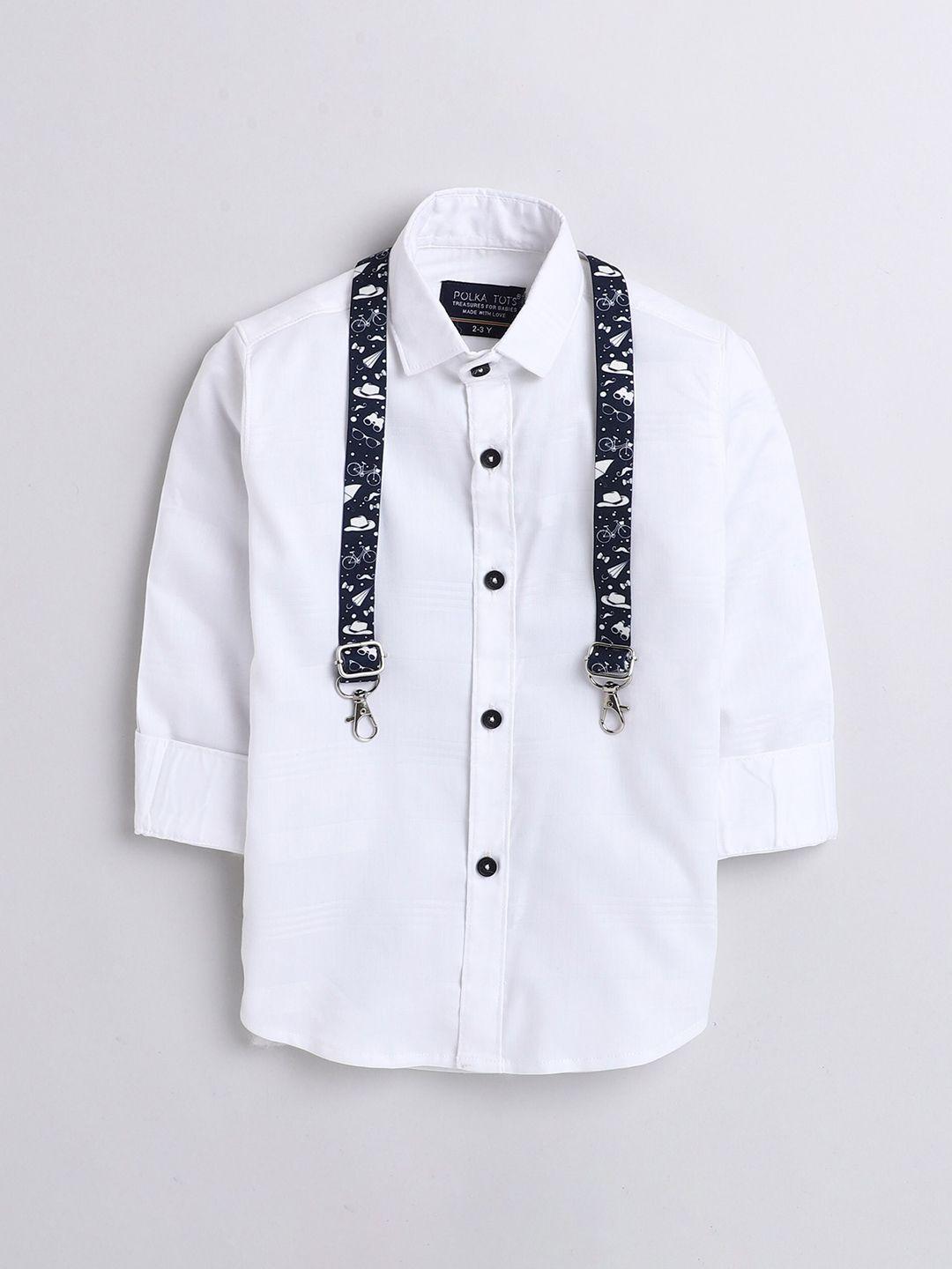 polka tots boys classic cotton casual shirt with suspendor