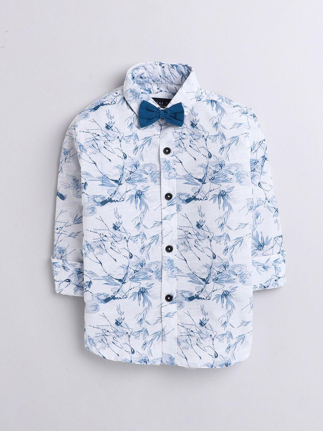 polka tots boys classic floral printed cotton casual shirt with bow tie
