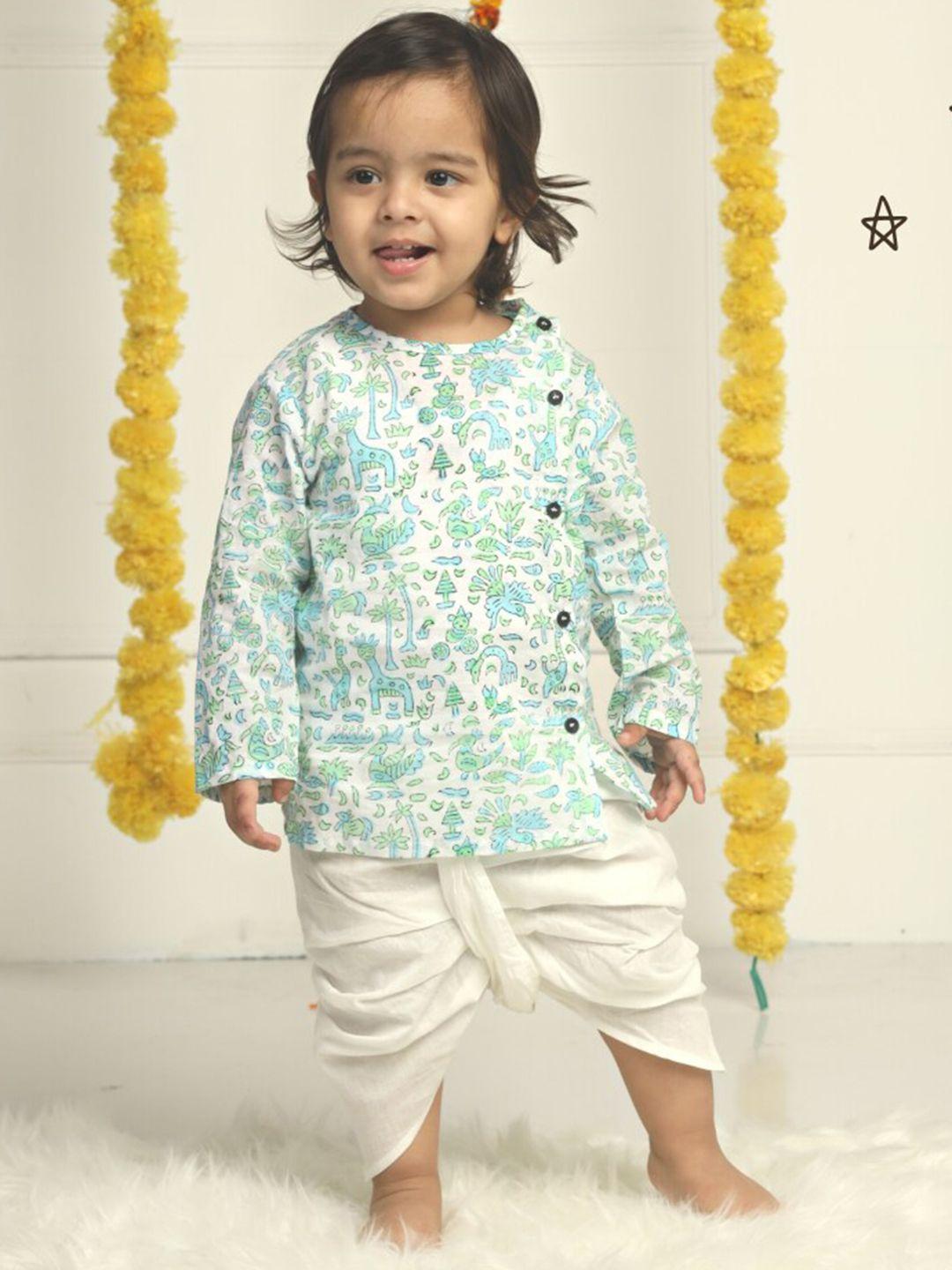 polka tots boys floral printed cotton angrakha kurta with dhoti pants