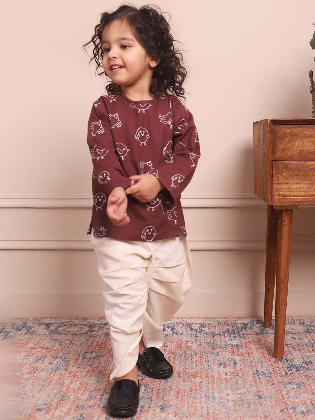 polka tots boys printed cotton angrakha kurta with dhoti pants