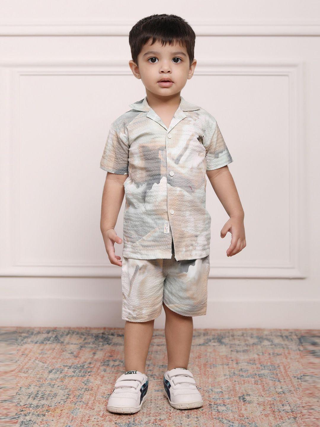 polka tots boys printed shirt with shorts